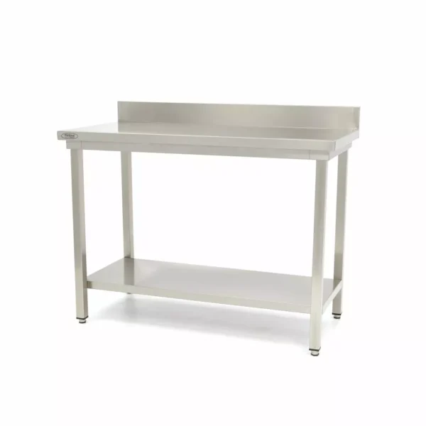 Rustfri stålbord med underhylde og bagkant  (Model Maxima Demonte) - B1800 x D700 x H850 mm