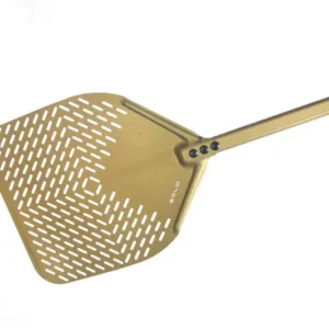 Gimetal - Perforeret rektangulær guld spade - 41x41 cm - håndtag 150 cm