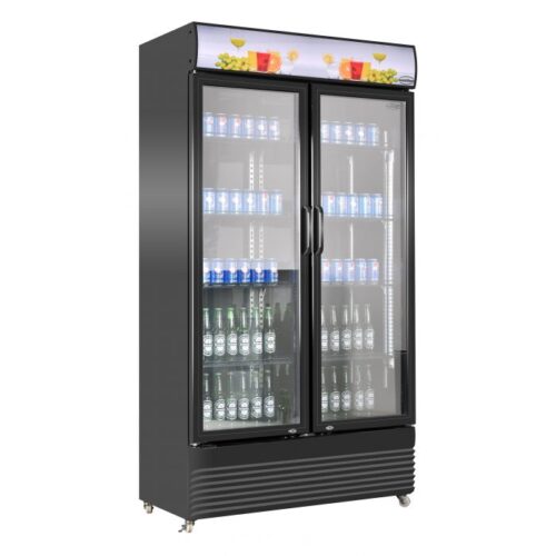 Displaykøleskab sort – med glas døre – B1120 x D595 x H2100 mm