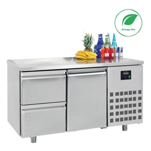 Kølebord - Energy line - med 1 låge og 2 skuffer - B1400 x D700 x H850 mm