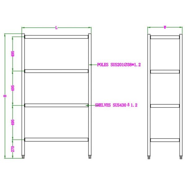 Stål reol - med 4 hylder - B1000 x D500 x H1800 mm - Image 2