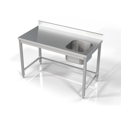 Stålbord m. vask uden underhylde – 1400x700x850 mm – Vask til højre