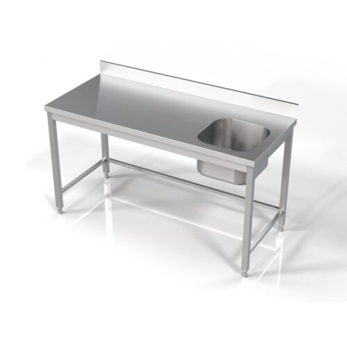 Stålbord m. vask uden underhylde – 1600x700x850 mm – Vask til højre