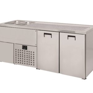 Barkølebord - med 2 låger - 2 vaske - B1950 x D700 x H1050 mm