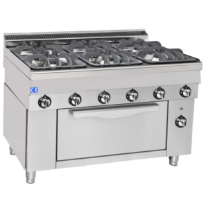 Komfur til Gas - med gas ovn - 1/1 GN - 6 blus - 1200x700x850 mm