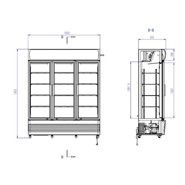 Displaykøleskab - med glasdøre - B1510 x D480 x H1497 mm - Image 2