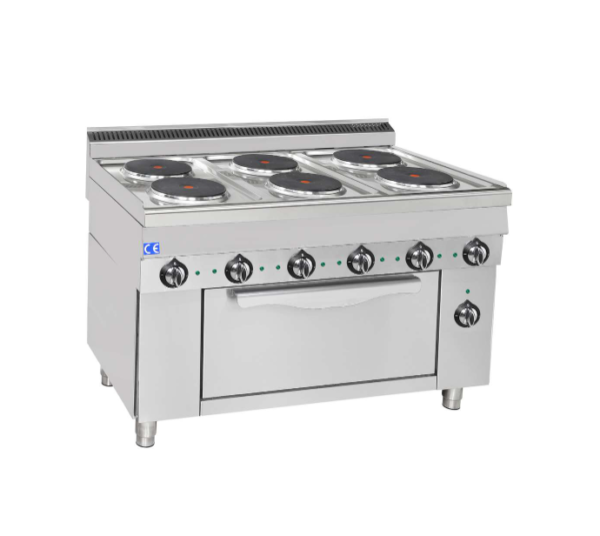 Komfur til El + El ovn - 2/1 EN - 4 blus - 6x 2,6kW - 400V - 1200x700x850 mm
