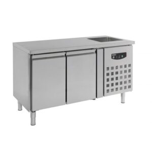 Kølebord - med 2 låger - med vask - B1510 x D700 x H960 mm