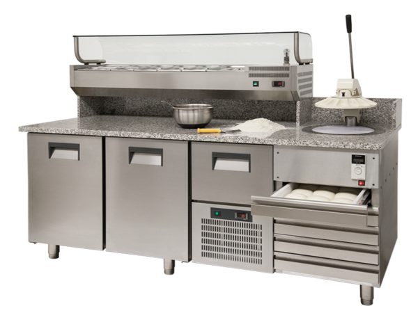 Pizzarella - Pizzapresser med komplet pizzadisk + køleopsats + 6 neutral skuffe