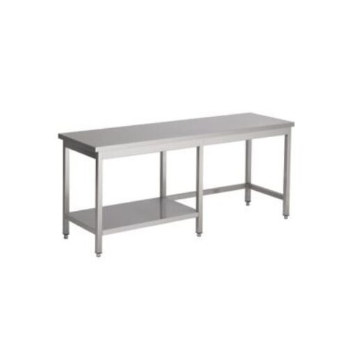 Rustfri stålbord m. halv hylde – 2400x700x850 mm