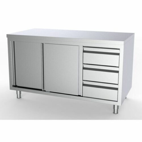 Arbejdsskab m. skydelåger m. skuffer på højre – 1400x700x850 mm   WTS-1407085-R