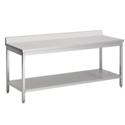 Rustfri stålbord m. underhylde og bagkant – 1400x600x850 mm
