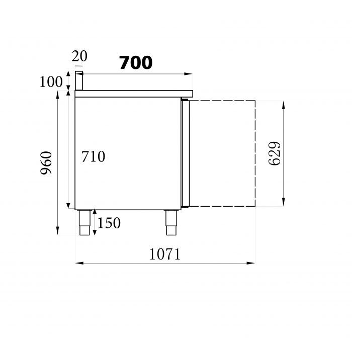 Kølebord - med 2 låger - B1360 x D700 x H850/950 mm - Billede 3