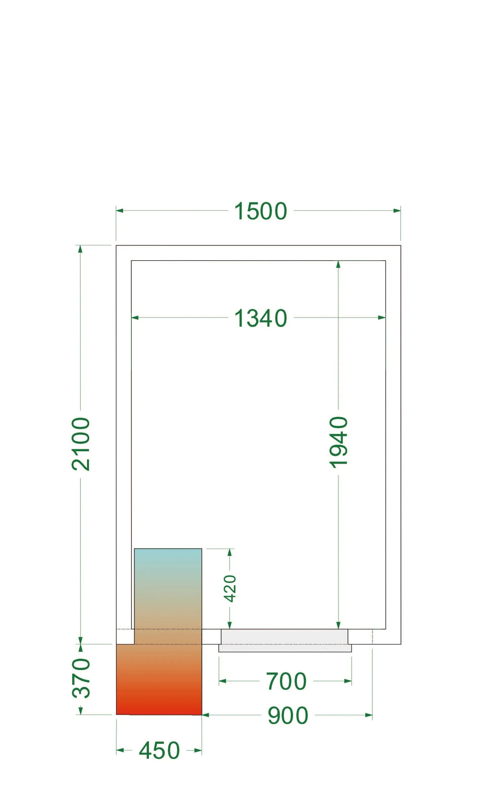 Kølerum 1500 x 2100 x 2200 mm (* Komplet :  panel + Positiv vægmontet køle aggegrat ,+ Hylder ,L form.) - Image 5