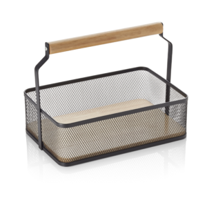 Kurv – med håndtag – Sort/træ – B23,5 x D15,6 x H7,5 cm