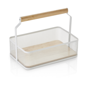 Kurv – med håndtag – Hvid/træ – B23,5 x D15,6 x H7,5 cm
