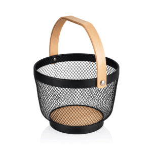 Kurv – 28 x 27 x 18,5 cm – sort pulverlakeret – metal – træ