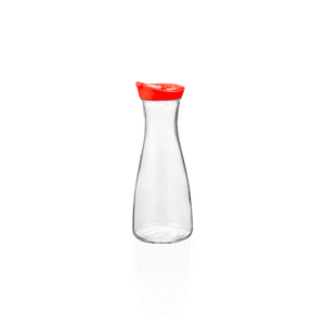 Karaffel – rød låg – 1,0 liter – Ø10 cm – plast – glas