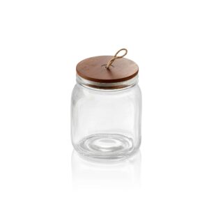 Opbevaringsglas – med låg i akacietræ og rem – 1 liter – Ø9 cm – højde 15 cm – glas – akacietræ