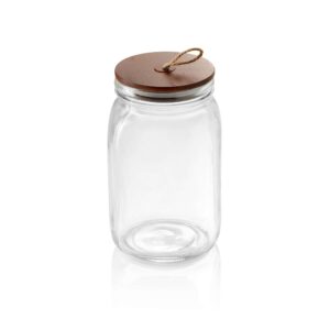 Opbevaringsglas – med låg i akacietræ og rem – 1,5 liter – Ø9 cm – højde 19,5 cm – glas – akacietræ