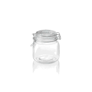 Opbevaringsglas – 0,65 liter – Ø9 cm – højde 12 cm – glas – rustfrit stål – silikone