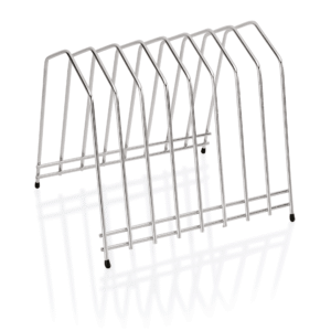 Skærebræt holder op til 8 skærebrætter – 3 cm maks. – 29,5 x 26 x 26 cm – kromnikkelstål