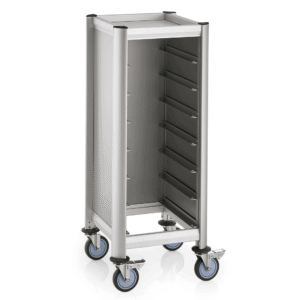 Bakkevogn trolleyvogn SINGLE MENSA – til 7 bakker – sølv – 51,5 x 47,5 x 125 cm – MDF trælook – aluminium