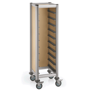 Bakkevogn trolleyvogn SINGLE MENSA – til 10 bakker – beige – 51,5 x 47,5 x 165 cm – MDF trælook – aluminium