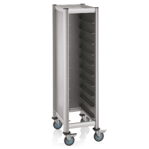 Bakkevogn trolleyvogn gastronom SINGLE GN 1/1 MENSA – til 10 bakker – sølv – 60,5 x 44,5 x 165 cm – MDF – aluminium