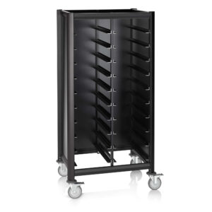 Bakkevogn trolleyvogn DOUBLE MENSA BLACK – til 2×10 bakker – sort – 60 x 80 x 165 cm – MDF – aluminium