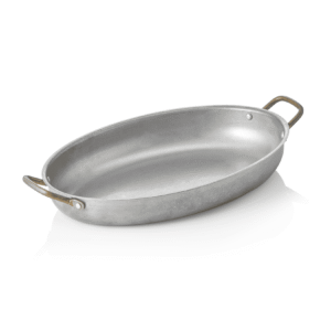 Serveringspande – steel & STYLE VINTAGE – 2 messinghanke – 31 x 22 x 4,5 cm – 1,4 liter – kromnikkelstål