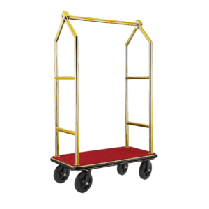 Kuffertvogn VOYAGER – 112 x 65 x 190 cm – titanium guld – rødt tæppe – kromnikkelstål 18/8
