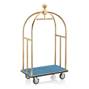 Kuffertvogn UNITY – 112 x 60 x 185 cm – titanium guld – blåt tæppe – kromnikkelstål