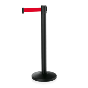 Barrierepæl sæt LIGHTFLEX – sort – 200 cm – sæt med 2 stk – rødt bånd – pulverlakeret – stål – polyesterfiber