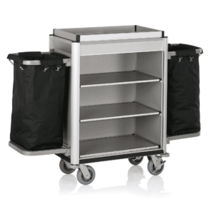 Roomservicetrolley ISABELLA – 155 x 55 x 116 cm – lyse kanter – aluminium – MDF