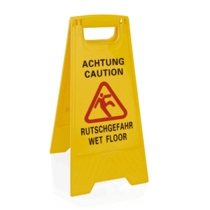 Displaystander – Caution wet floor – 42 x 30 x 60 cm – gul – plast