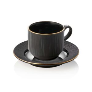Kop og underkop – MAYA KURO – 240 ml – sort – sæt med 4 stk – porcelæn