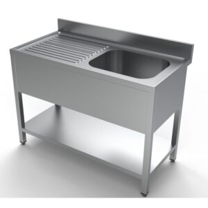 Vaskebord rustfrit stål med underhylde vask til højre – B1200 x D600 x H850 mm