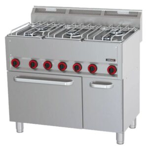Industrikomfur til Gas + ovn – 5 blus – 3x 3,6 kW + 2x 3 kW