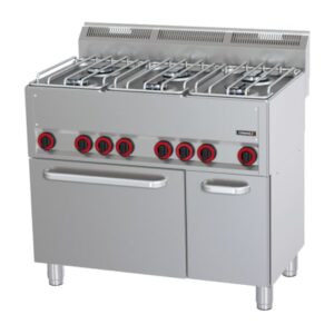 Industrikomfur til Gas + ovn – 6 blus – 3x 3,6 kW + 3x 3 kW
