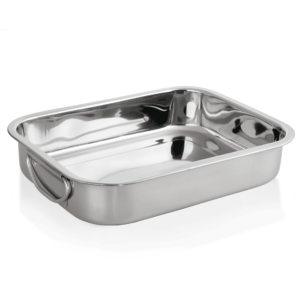 Stegegryde/stegeplade med 2 dråbehåndtag – 37 x 27 x 6 cm – kromnikkelstål