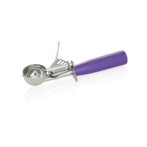 Is kugle ske – 19,5 cm – Ø4 cm – lilla håndtag – kromnikkelstål 18/8 – polypropylen