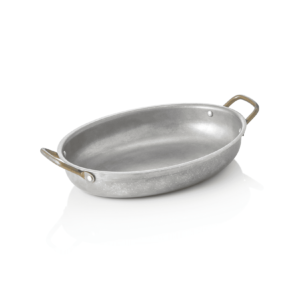 Serveringspande – steel & STYLE VINTAGE – 2 messinghanke – 26 x 20 x 4 cm – 1 liter – kromnikkelstål
