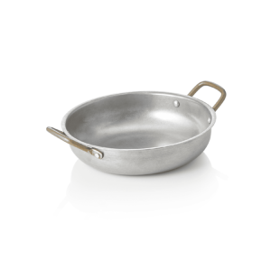 Serveringspande – steel & STYLE VINTAGE – 2 messinghanke – Ø20 cm – 0,8 liter – kromnikkelstål
