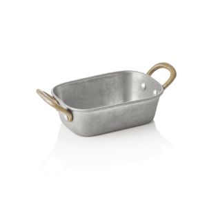 Serveringspande – steel & STYLE VINTAGE – 2 messinghanke – 13 x 8,5 x 3,5 cm – 230 ml – kromnikkelstål