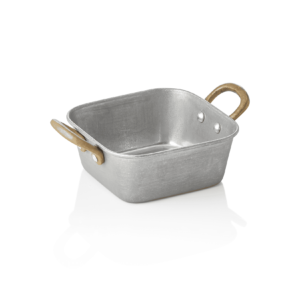 Serveringspande – steel & STYLE VINTAGE – 2 messinghanke – 12 x 12 x 5 cm – 420 ml – kromnikkelstål
