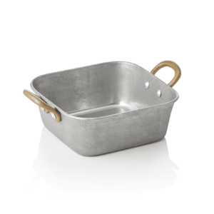 Serveringspande – steel & STYLE VINTAGE – 2 messinghanke – 14 x 14 x 5 cm – 570 ml – kromnikkelstål
