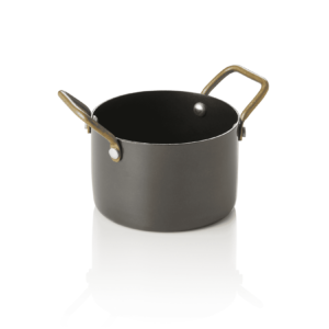 Serveringsskål – steel & STYLE – med 2 messinghanke – 310 ml – Ø9 cm – sort – messing – PVD – kromnikkelstål