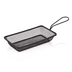 Serverings- og friturekurv – 22 x 12,5 x 4 cm – sort pulverlakeret – kromnikkelstål