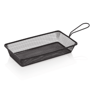 Serverings- og friturekurv – 22 x 12,5 x 4 cm – sort pulverlakeret – kromnikkelstål